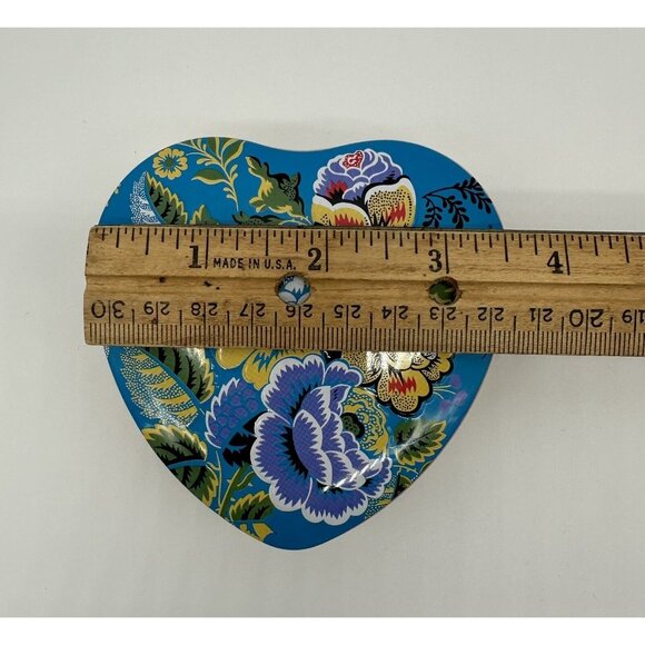 Brighton Heart Shaped Empty Tin Blue Rose Butterfly Flowers Trinket Box Keepsake - Picture 9 of 11